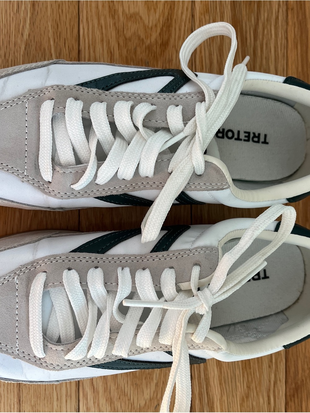 Tretorn White, Light Gray & Dark Green Low-Profile Sneakers
